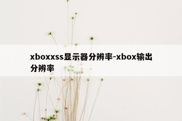 xboxxss显示器分辨率-xbox输出分辨率