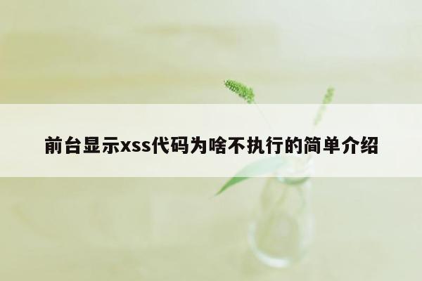 前台显示xss代码为啥不执行的简单介绍