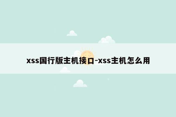 xss国行版主机接口-xss主机怎么用