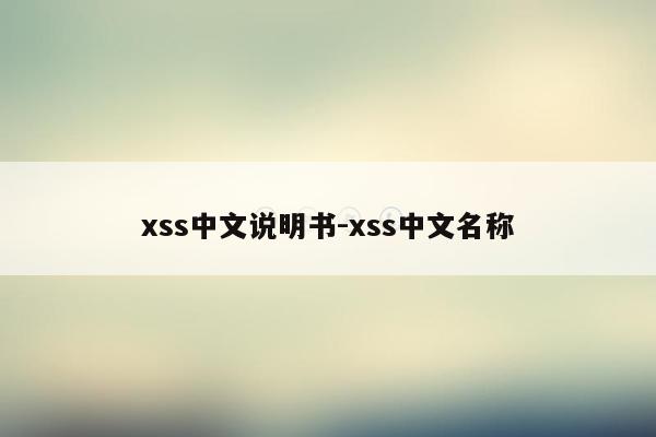 xss中文说明书-xss中文名称