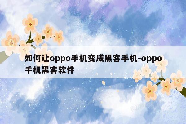 如何让oppo手机变成黑客手机-oppo手机黑客软件